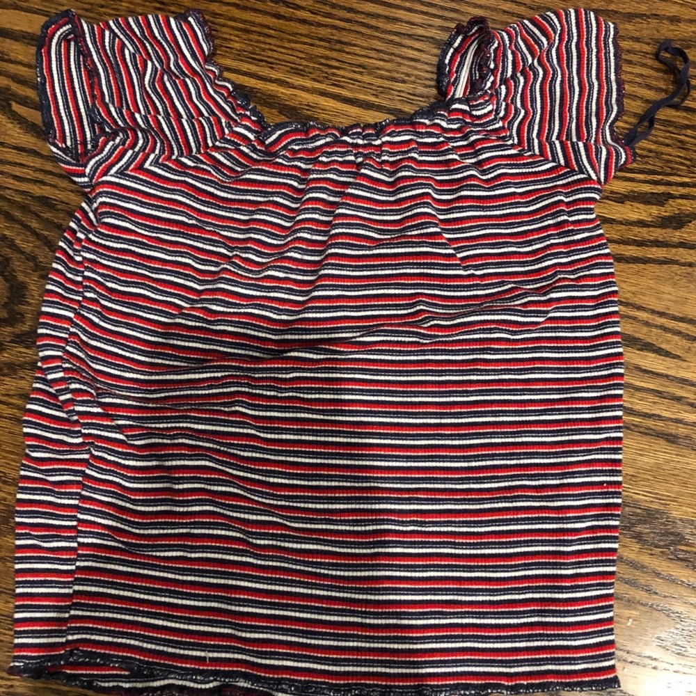 Garage red white and blue cropped off shoulder top